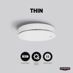 Housegard Thin, r�galarm med selvtest, indbygget 10-�rs batteri