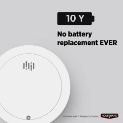 Housegard Thin, r�galarm med selvtest, indbygget 10-�rs batteri