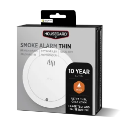 Housegard Thin, r�galarm med selvtest, indbygget 10-�rs batteri
