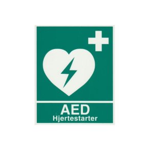 Frstehjlpsskilt -Markering af AED-Hjertestarter med tekst